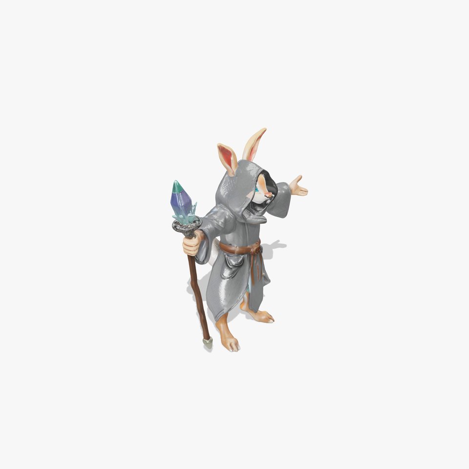 D Rigged and Animated Rabbit Wizard Character with Staff